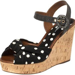 DOLCE & GABBANA Polka Dot Knot Cork Wedge Platform SANDALS Size 41 10.5 11 NEW